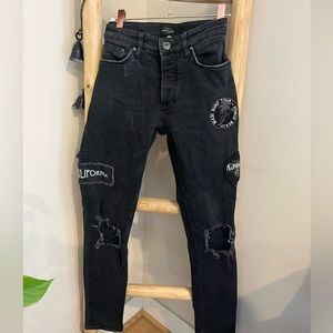 River Island Black Denim Grunge Pant with Patchwork